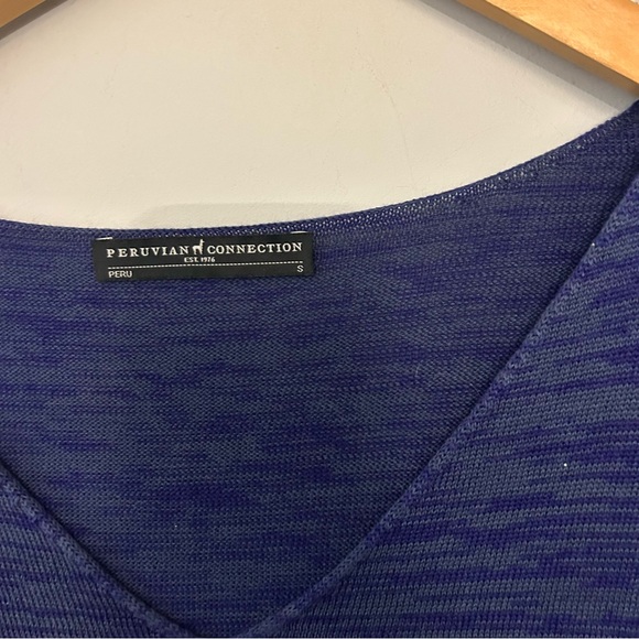 Peruvian Connection Blue Purple Pima Cotton V-Neck Midi Dress - Picture 4 of 6